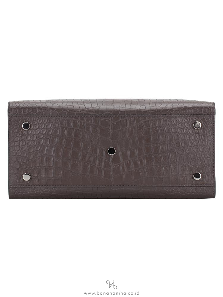 YSL Croc Embossed Calfskin Small Sac De Jour Dark Brown
