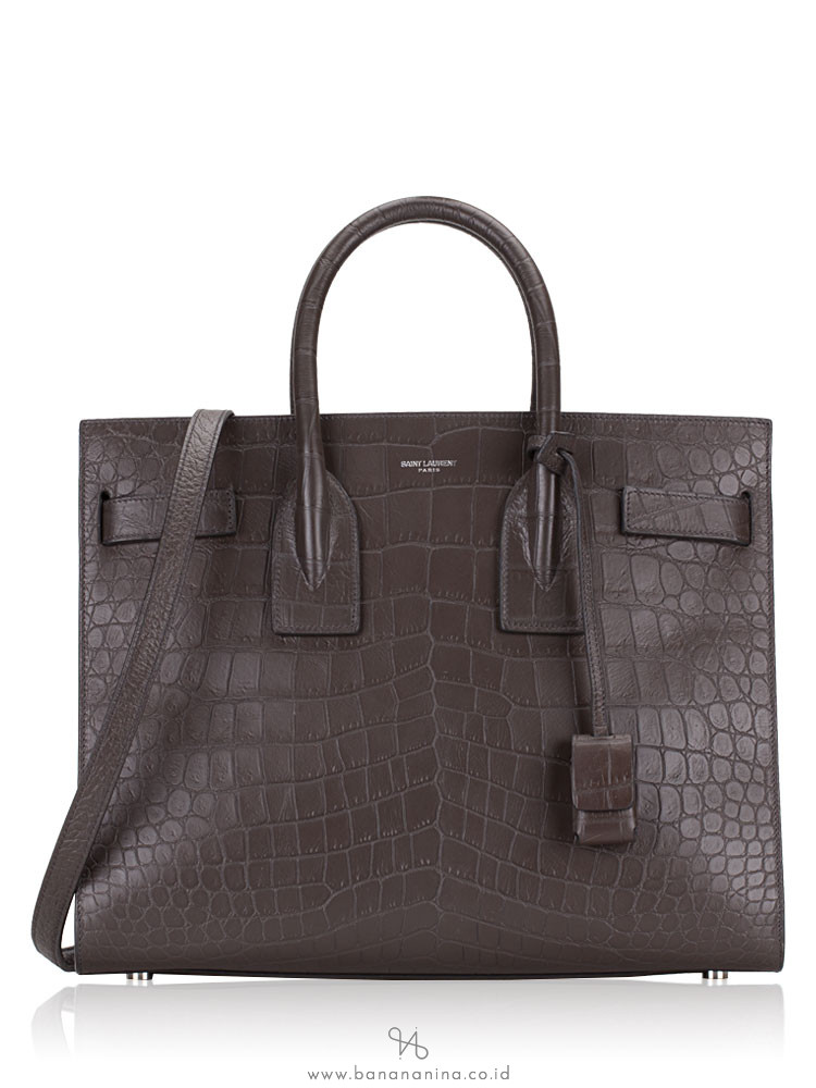 YSL Croc Embossed Calfskin Small Sac De Jour Dark Brown