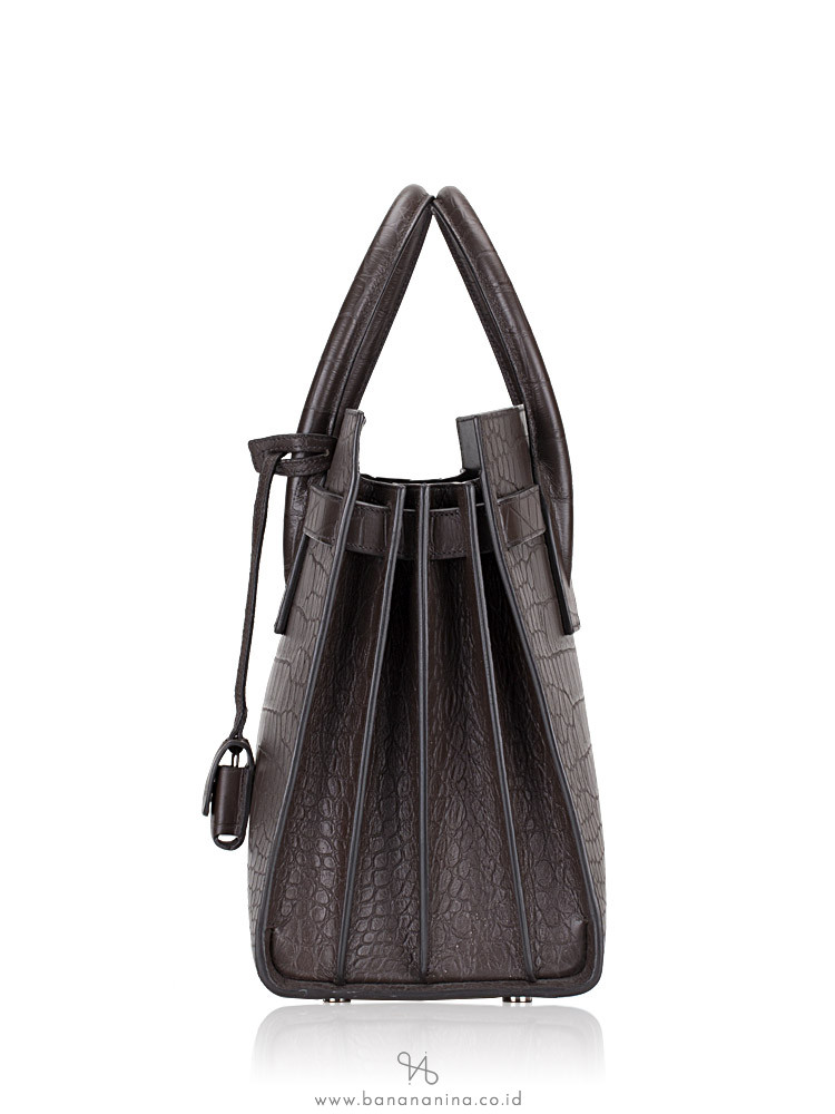 YSL Croc Embossed Calfskin Small Sac De Jour Dark Brown