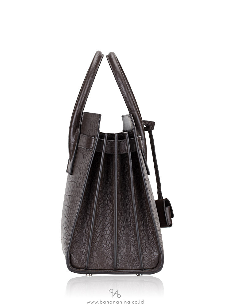 YSL Croc Embossed Calfskin Small Sac De Jour Dark Brown