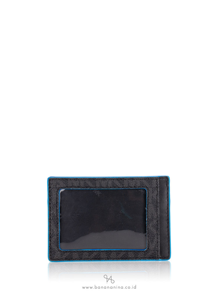 MICHAEL KORS Men Signature Card Case With ID Black Pop Blue