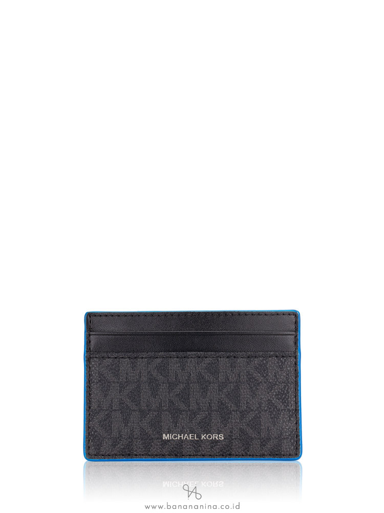 MICHAEL KORS Men Signature Card Case With ID Black Pop Blue