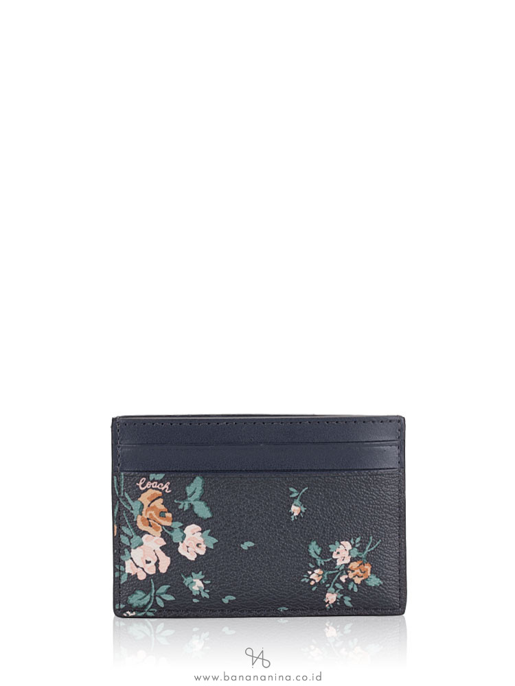 COACH 91789 Rose Bouquet Print Flat Card Case Midnight Multi
