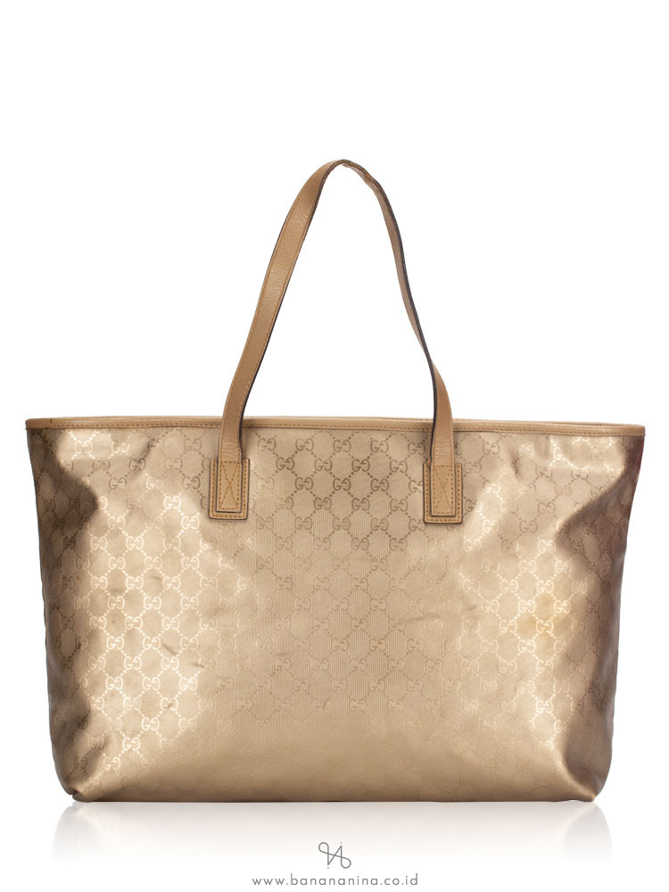 GUCCI GG Imprime Medium Tote Gold
