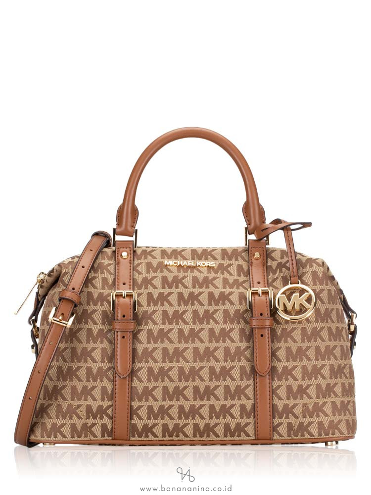MICHAEL KORS Ginger Monogram Large Duffle Beige Ebony Luggage