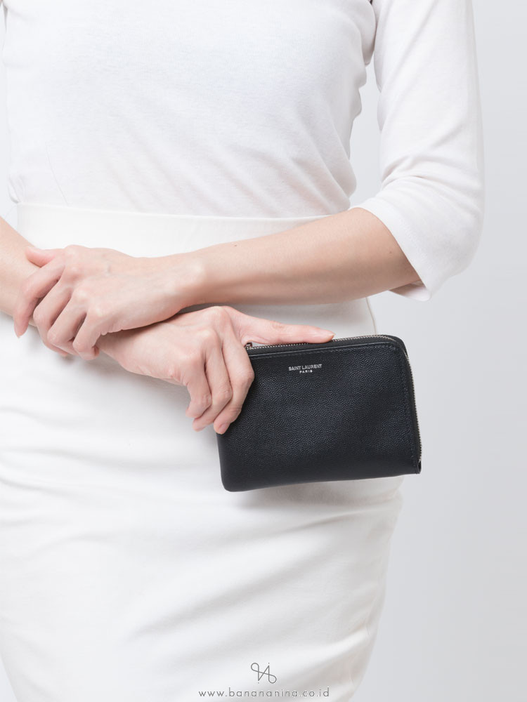 SAINT LAURENT Grain de Poudre Wallet with Key Holder Black