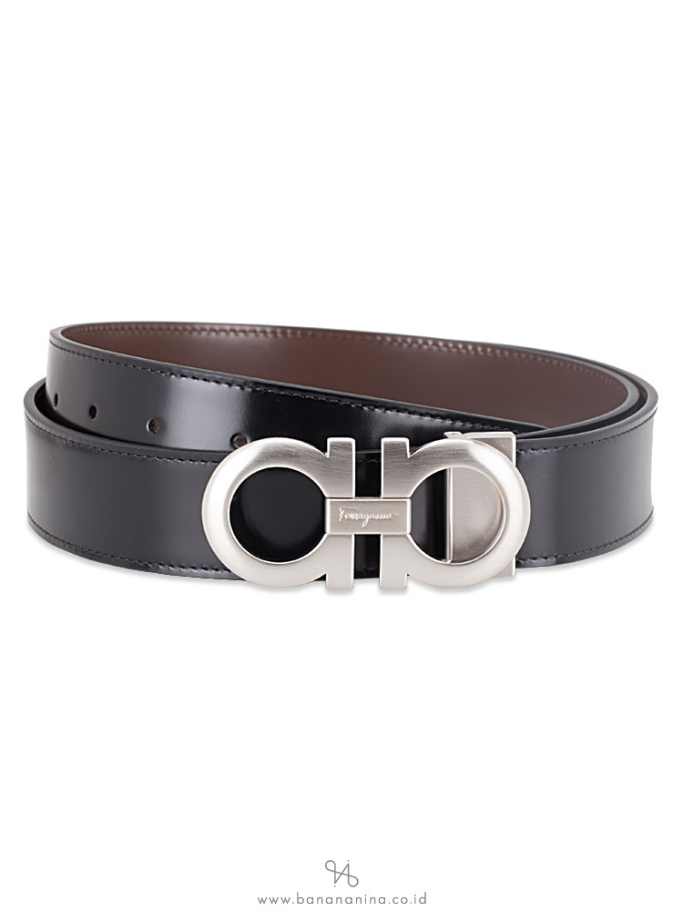 SALVATORE FERRAGAMO Men Reversible Gancini Belt Black Brown Sz 105