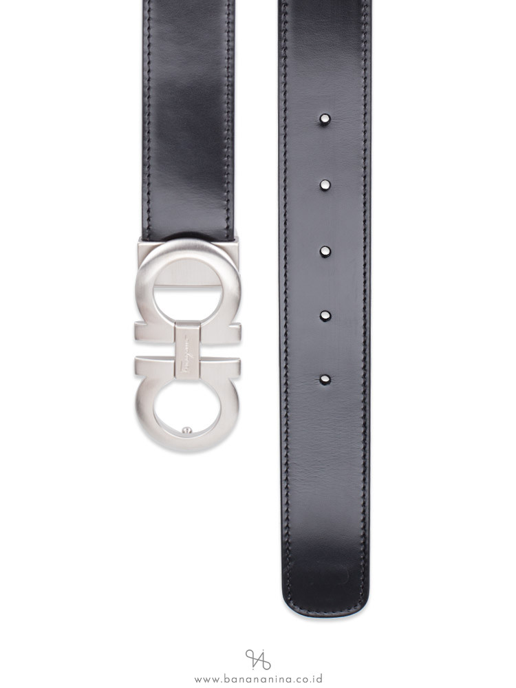 SALVATORE FERRAGAMO Men Reversible Gancini Belt Black Brown Sz 105