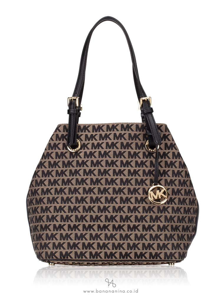 MICHAEL KORS Jet Set Item Signature Grab Bag Beige Black