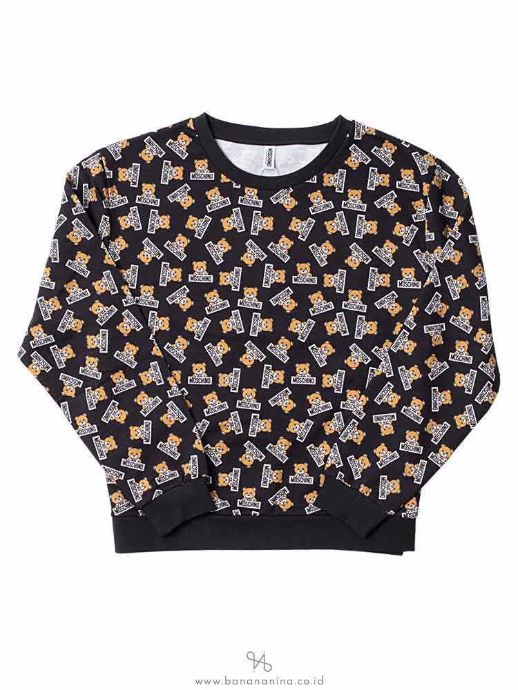 MOSCHINO Underwear Teddy Bear All Over Sweatshirt Black Sz S