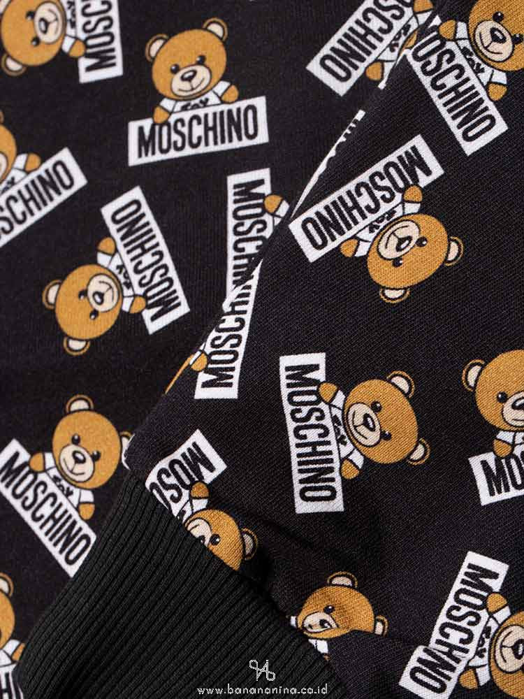 MOSCHINO Underwear Teddy Bear All Over Sweatshirt Black Sz S