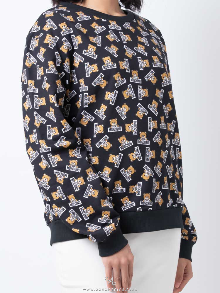 MOSCHINO Underwear Teddy Bear All Over Sweatshirt Black Sz S