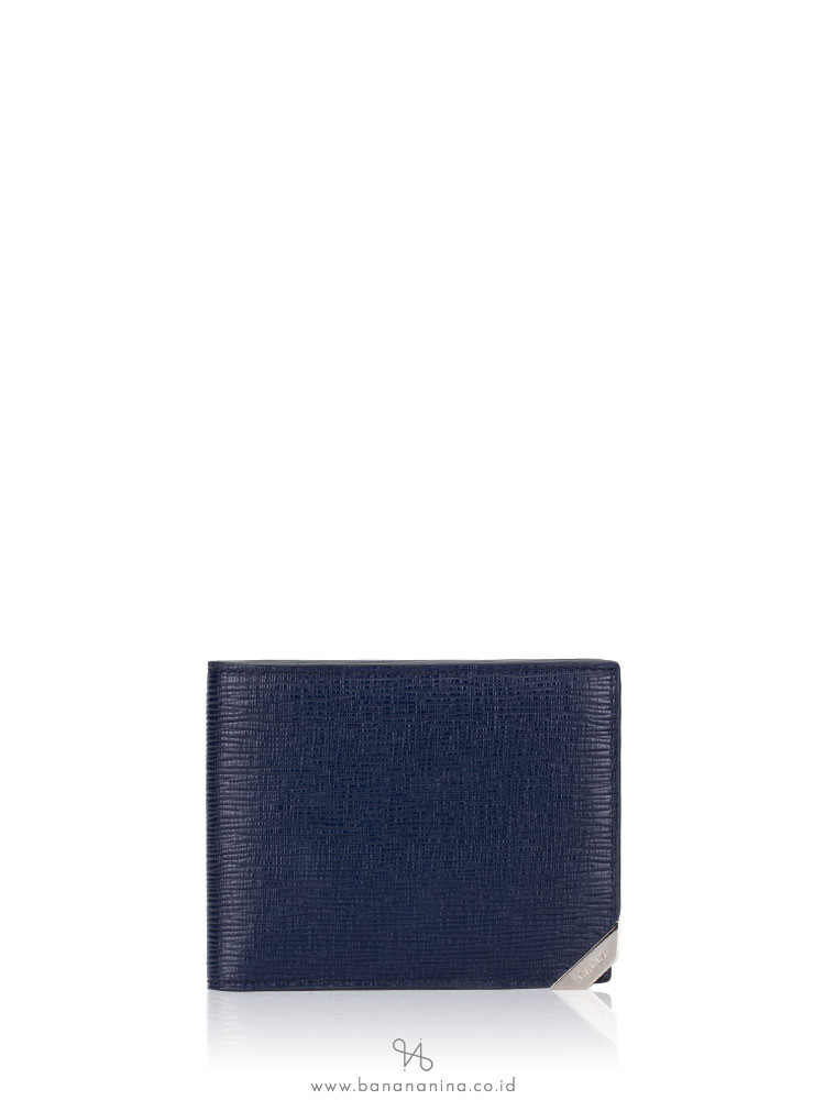 BALLY Men Bevye Embossed Leather Bifold Wallet Blue