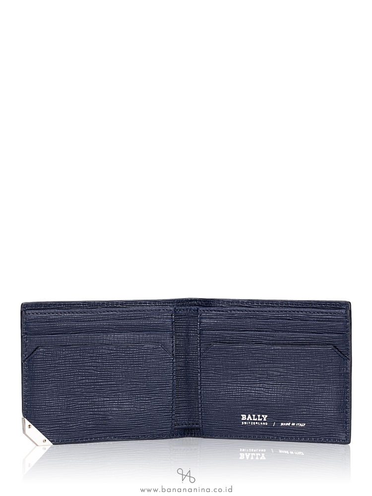 BALLY Men Bevye Embossed Leather Bifold Wallet Blue