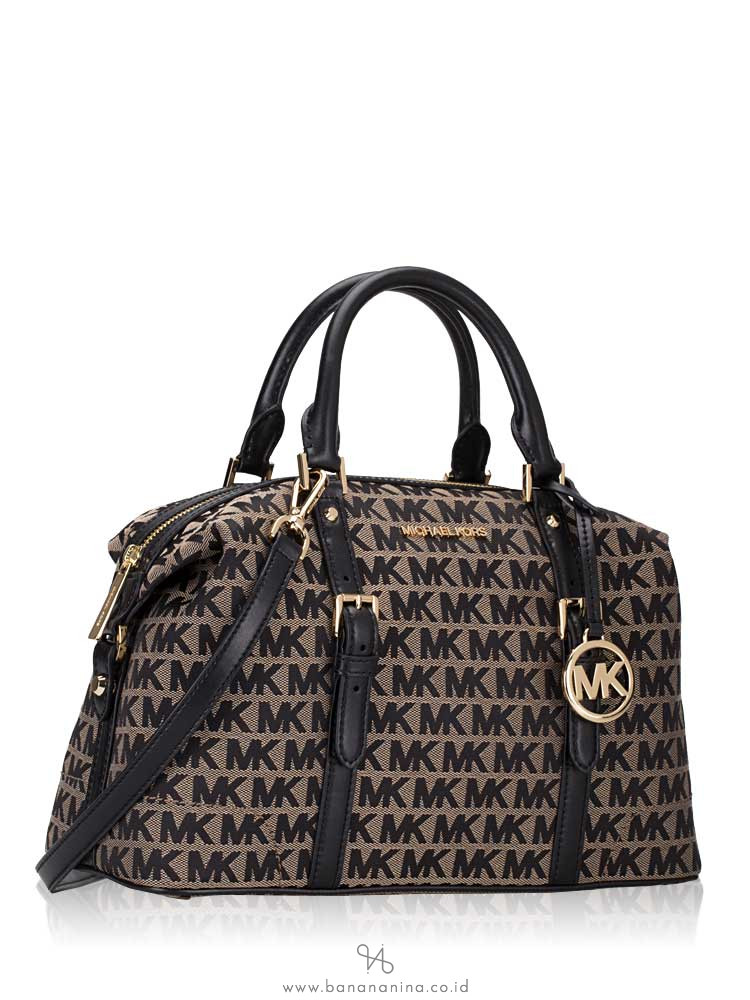 MICHAEL KORS Ginger Monogram Large Duffle Beige Black