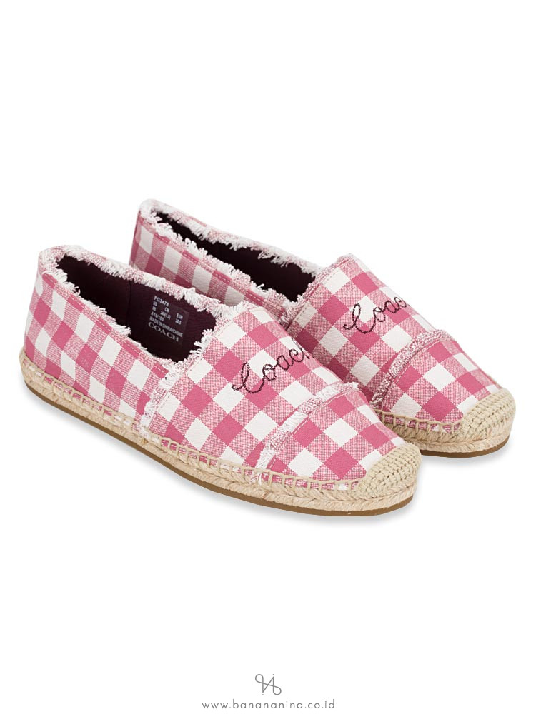 COACH G3478 Celina Gingham Espadrilles Strawberry Chalk Sz 8