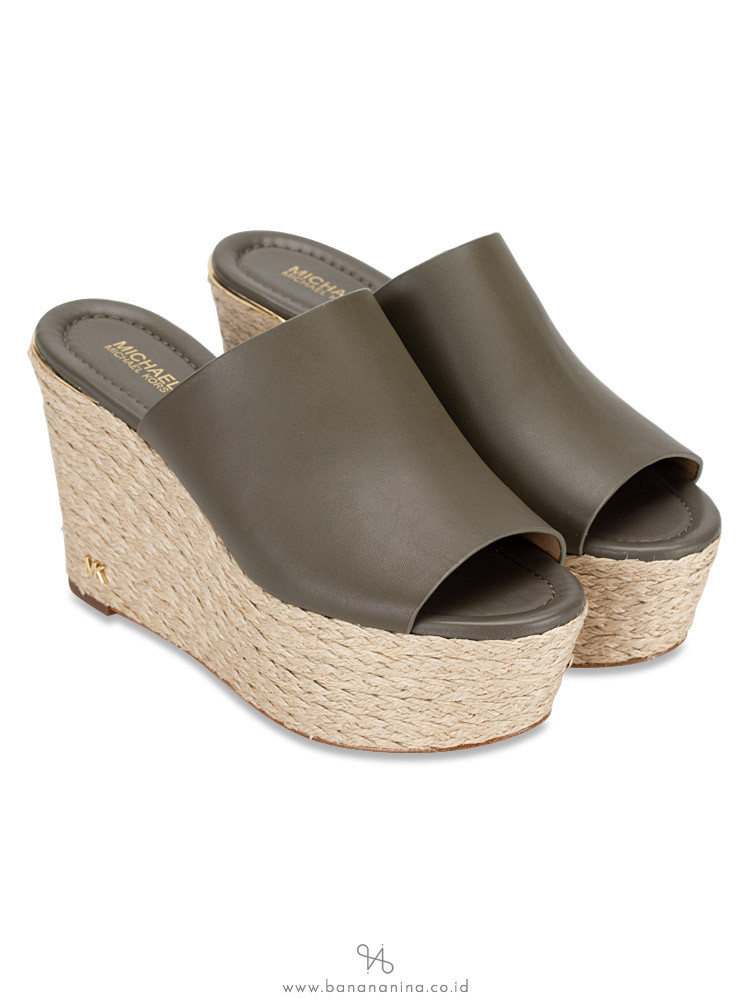 MICHAEL KORS Cunningham Leather Wedge Olive Sz 6