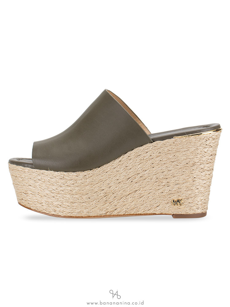 MICHAEL KORS Cunningham Leather Wedge Olive Sz 6