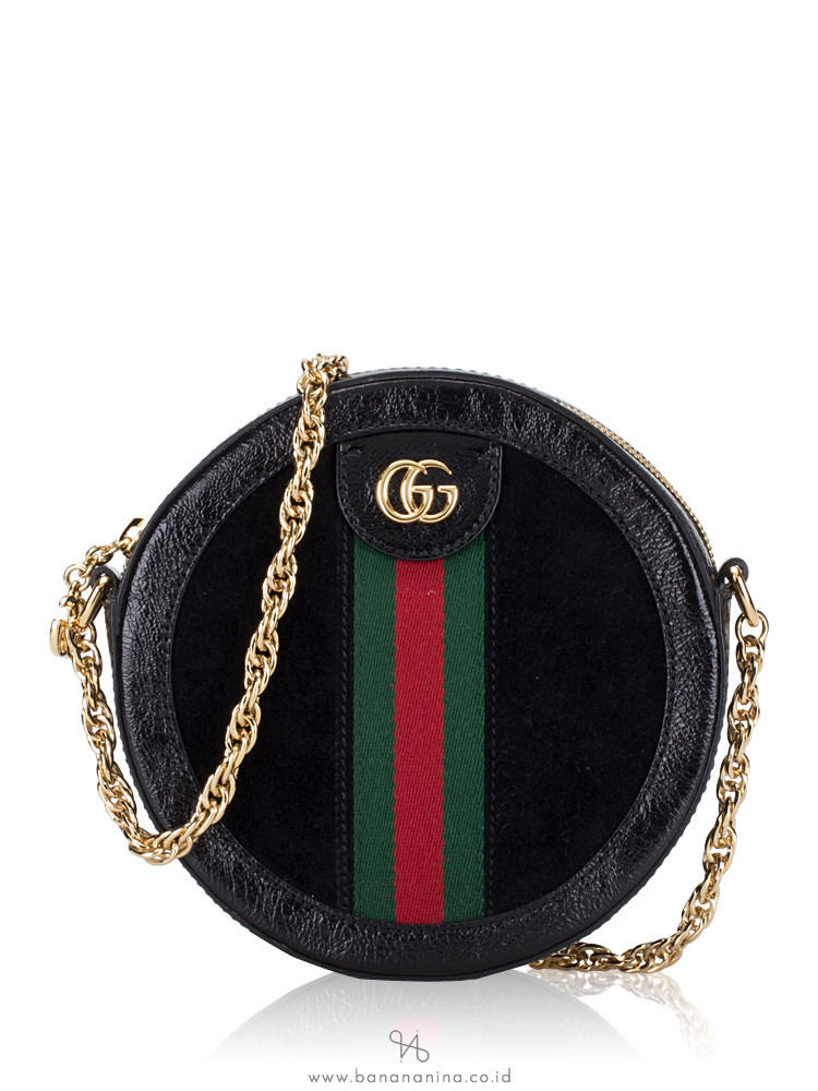 GUCCI Ophidia Suede Mini Round Shoulder Bag Black