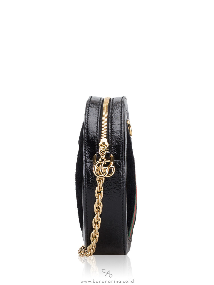 GUCCI Ophidia Suede Mini Round Shoulder Bag Black