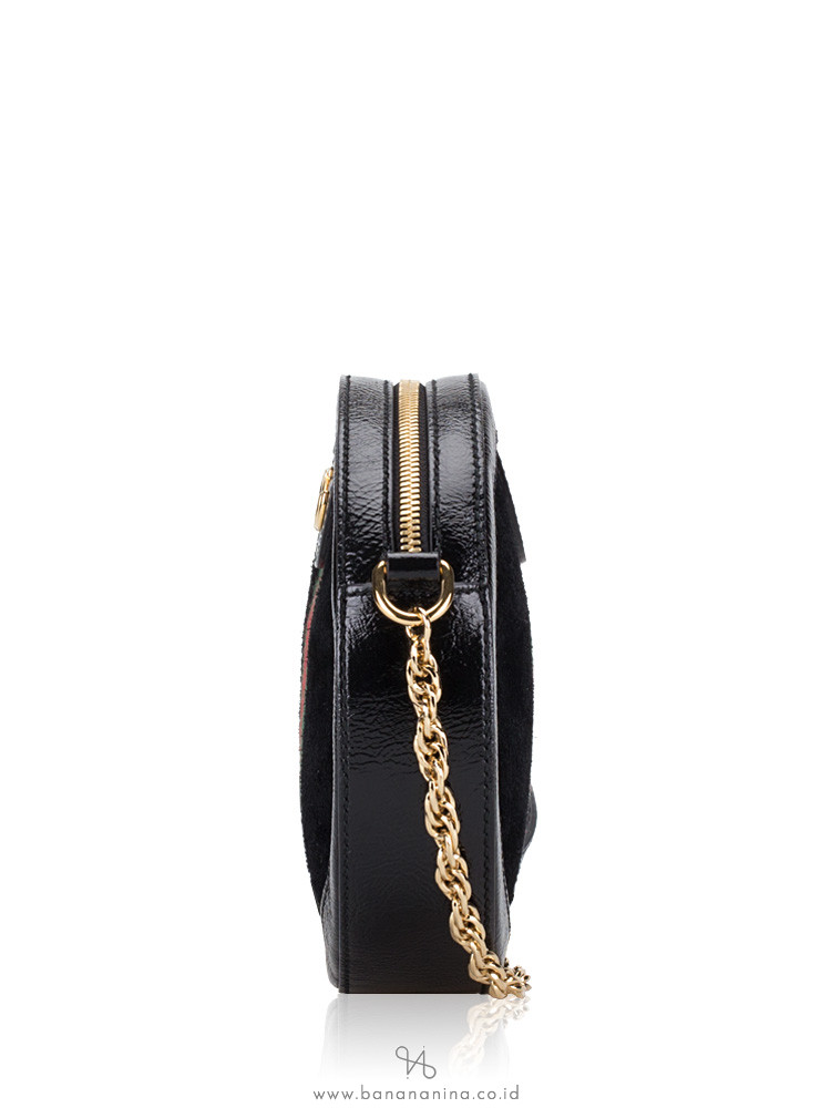 GUCCI Ophidia Suede Mini Round Shoulder Bag Black