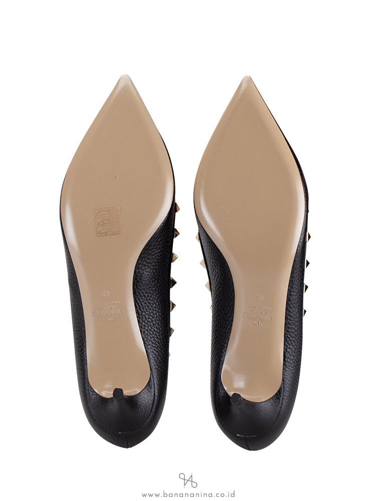 VALENTINO Rockstuds Grainy Leather Heels Black Sz 40