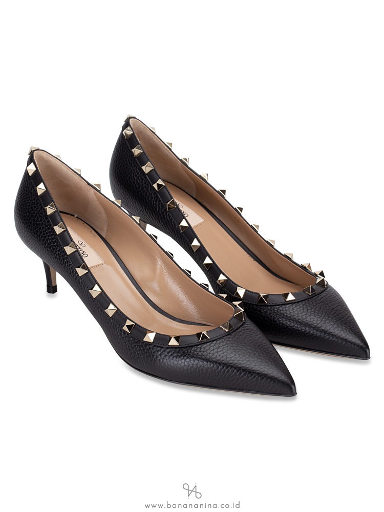 VALENTINO Rockstuds Grainy Leather Heels Black Sz 40