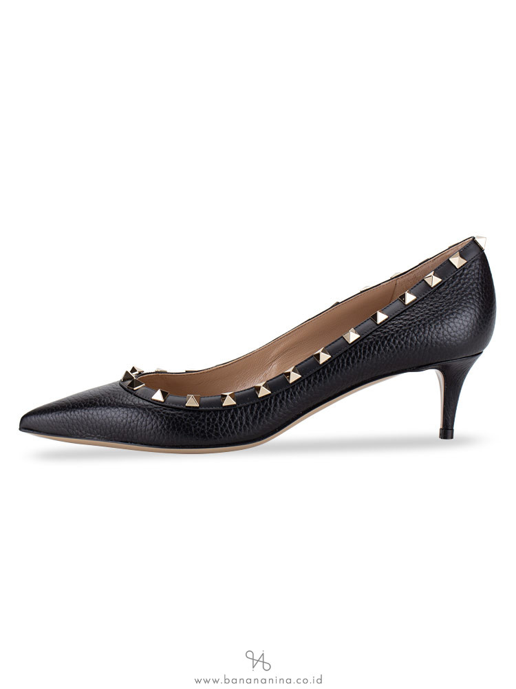 VALENTINO Rockstuds Grainy Leather Heels Black Sz 40