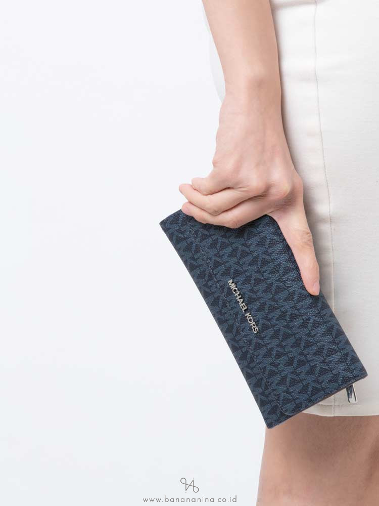 MICHAEL KORS Jet Set Monogram Large Trifold Wallet French Blue Multi