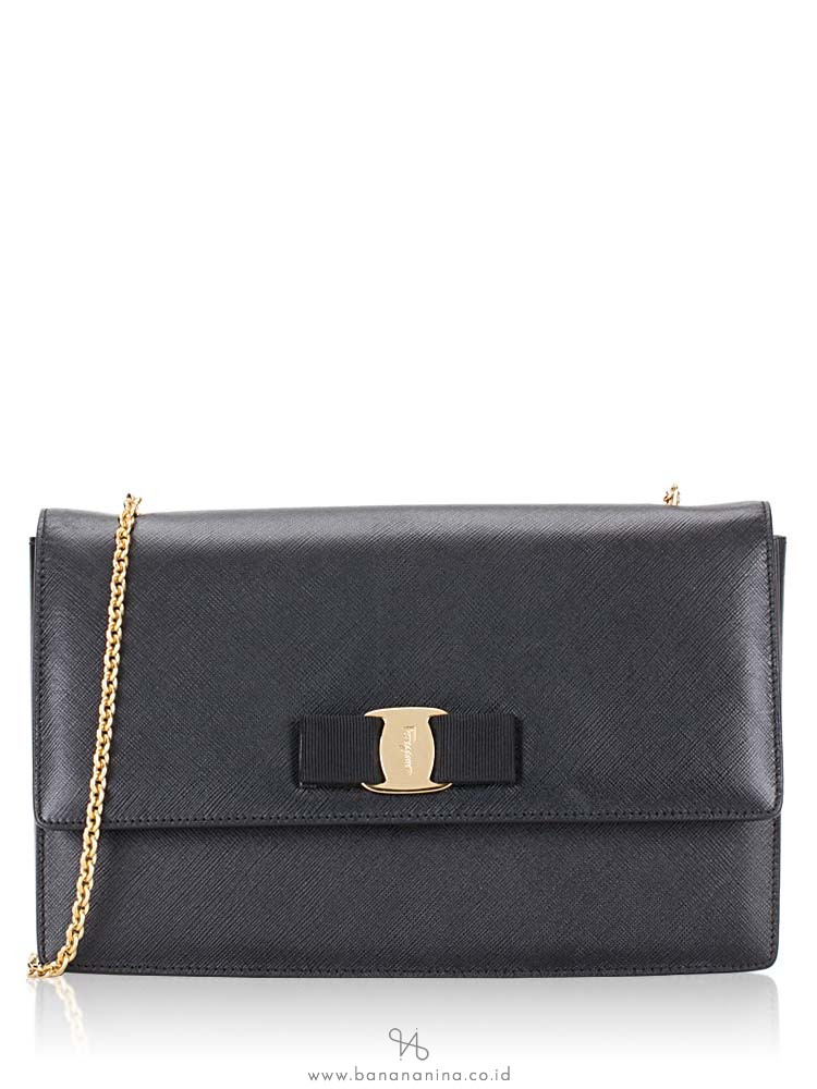 SALVATORE FERRAGAMO Ginny Vara Large Flap Bag Nero