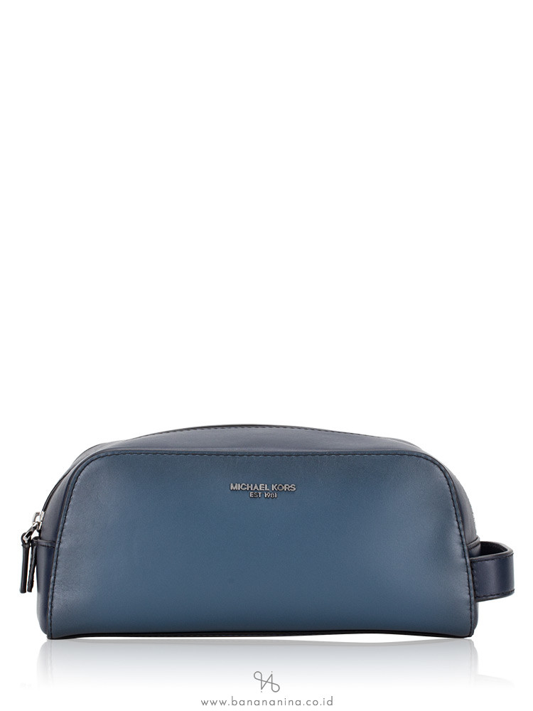 MICHAEL KORS Men Toiletry Leather Holder Vintage Indigo Navy
