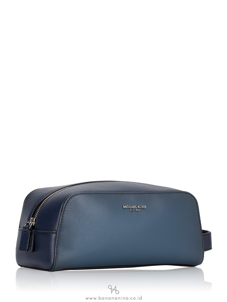 MICHAEL KORS Men Toiletry Leather Holder Vintage Indigo Navy