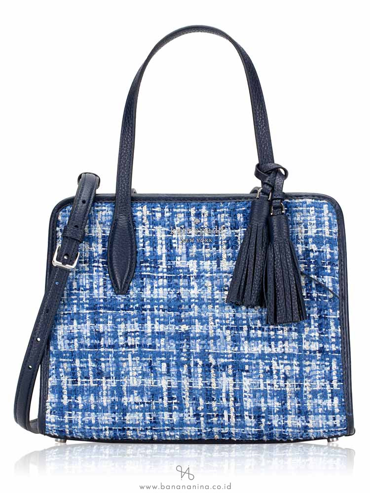 KATE SPADE Rowe Tweed Small Top Zip Satchel Blue Multi