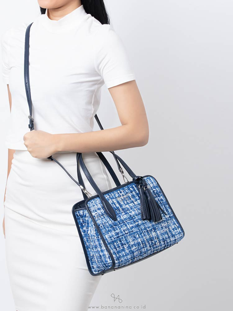 KATE SPADE Rowe Tweed Small Top Zip Satchel Blue Multi