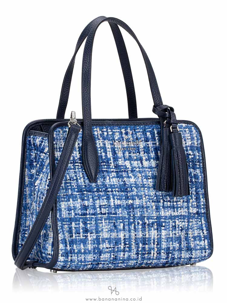 KATE SPADE Rowe Tweed Small Top Zip Satchel Blue Multi