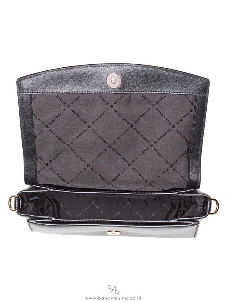 MICHAEL KORS Ellis Leather Medium Flap Messenger Black