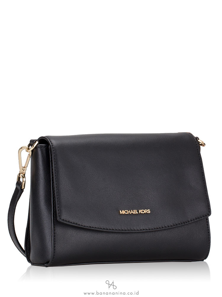 MICHAEL KORS Ellis Leather Medium Flap Messenger Black