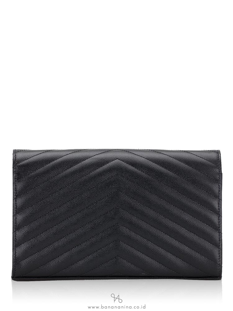 YSL Grain De Poudre Matelasse Monogram Chain Wallet All Black