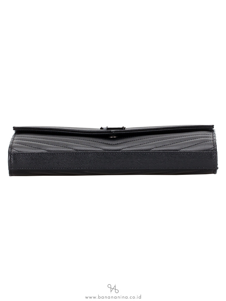 YSL Grain De Poudre Matelasse Monogram Chain Wallet All Black