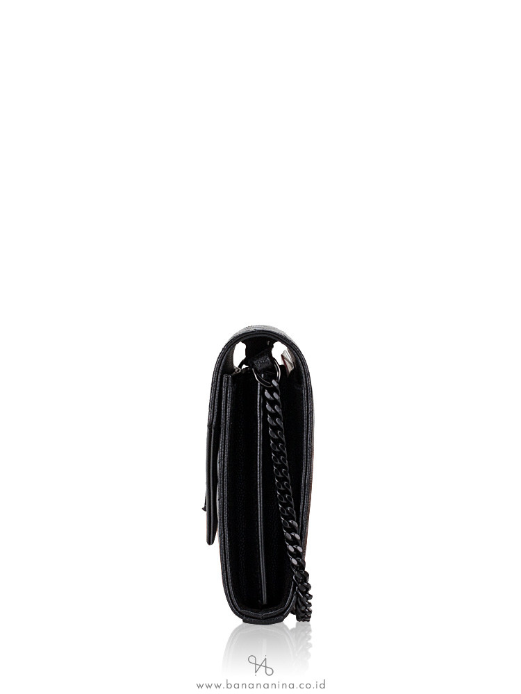 YSL Grain De Poudre Matelasse Monogram Chain Wallet All Black