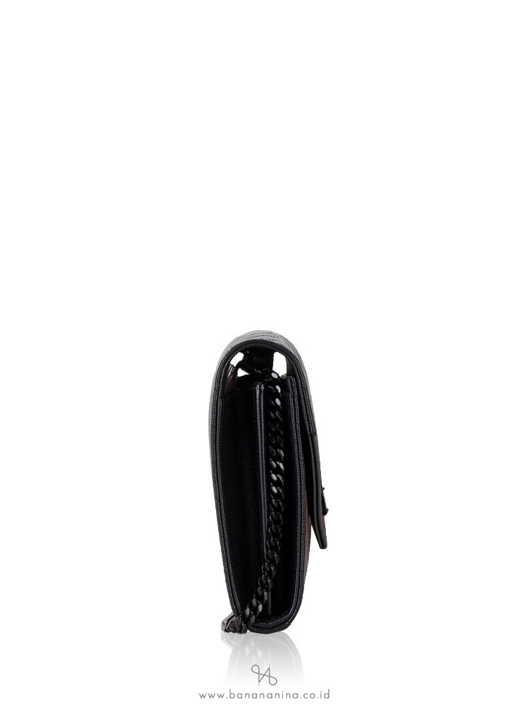 YSL Grain De Poudre Matelasse Monogram Chain Wallet All Black