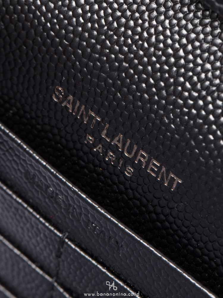 YSL Grain De Poudre Matelasse Monogram Chain Wallet All Black