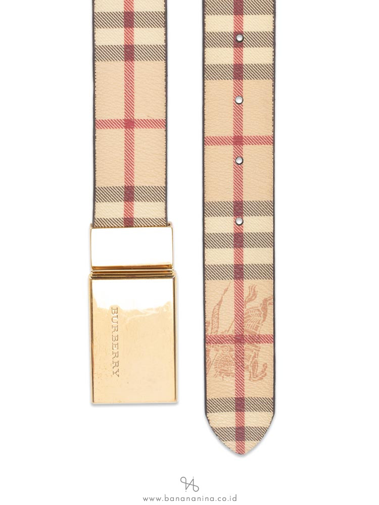 BURBERRY Haymarket Check Springfield 30MM Reversible Belt Beige Brown