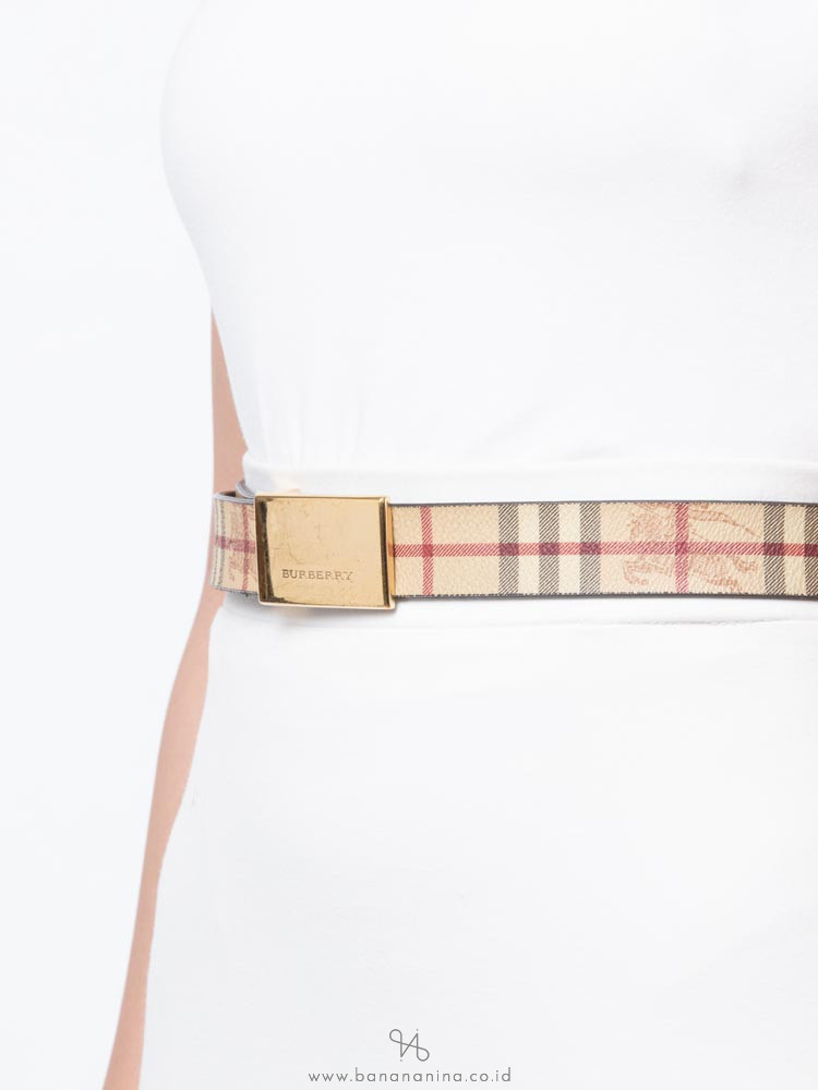 BURBERRY Haymarket Check Springfield 30MM Reversible Belt Beige Brown