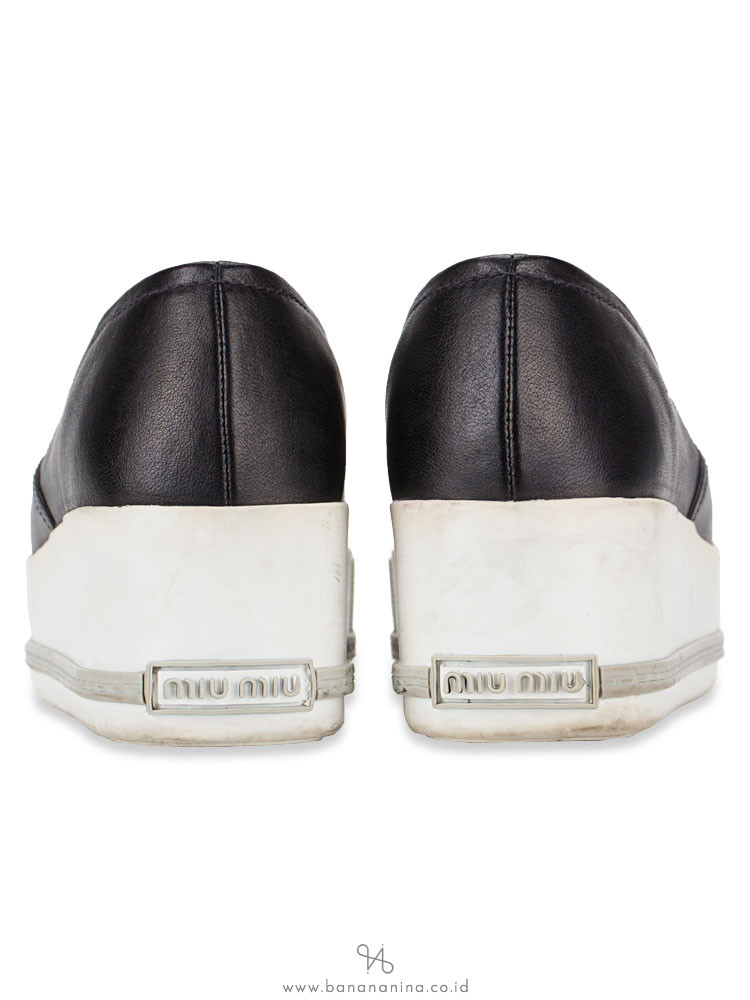 MIU MIU Nappa Pointed Cap Toe Platform Sneakers Black Sz 34.5