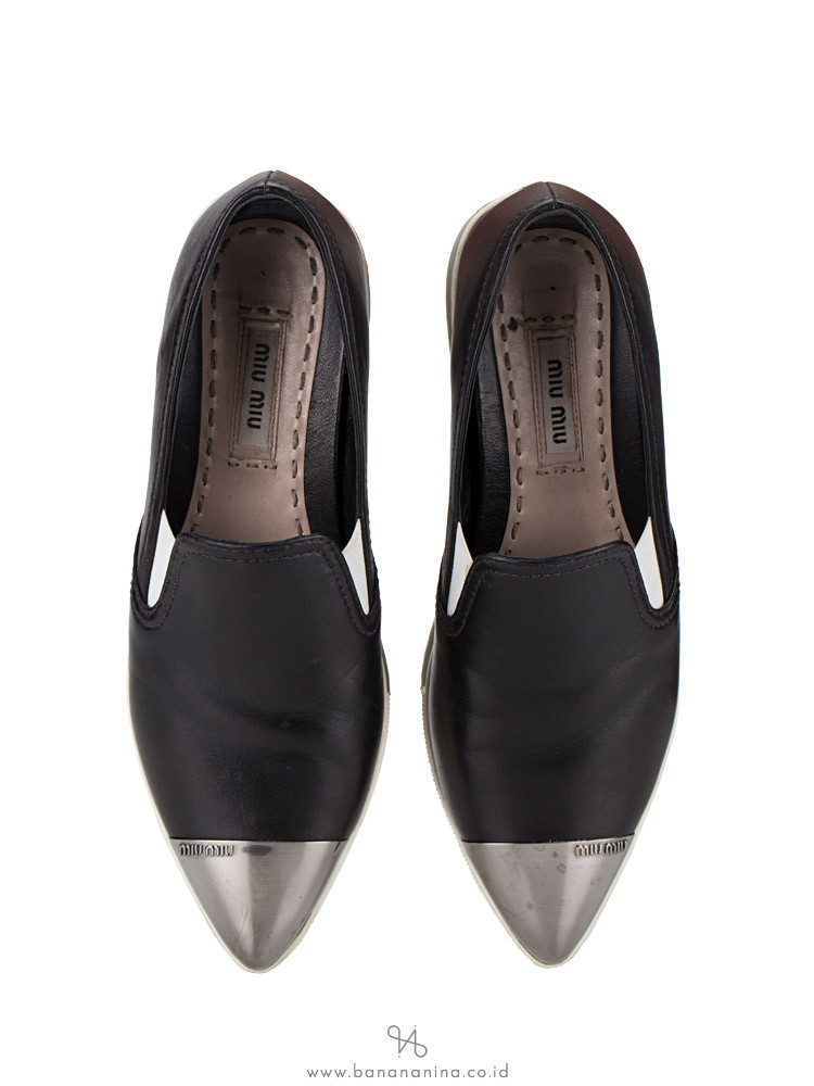 MIU MIU Nappa Pointed Cap Toe Platform Sneakers Black Sz 34.5