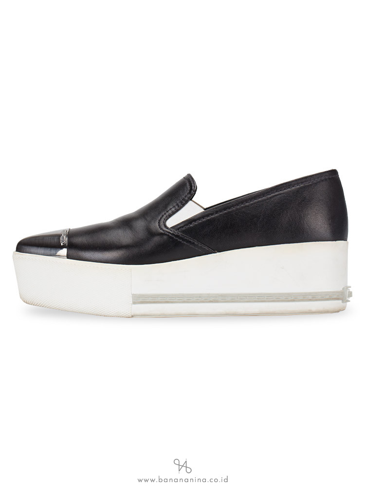 MIU MIU Nappa Pointed Cap Toe Platform Sneakers Black Sz 34.5