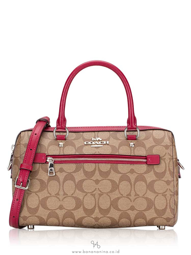 COACH 83607 Signature Rowan Satchel Khaki Dark Fucshia