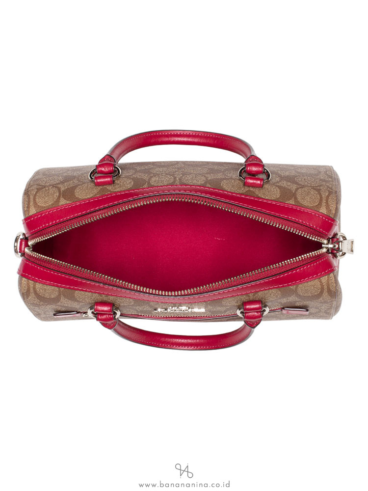 COACH 83607 Signature Rowan Satchel Khaki Dark Fucshia