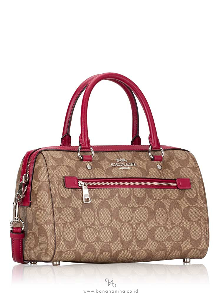 COACH 83607 Signature Rowan Satchel Khaki Dark Fucshia